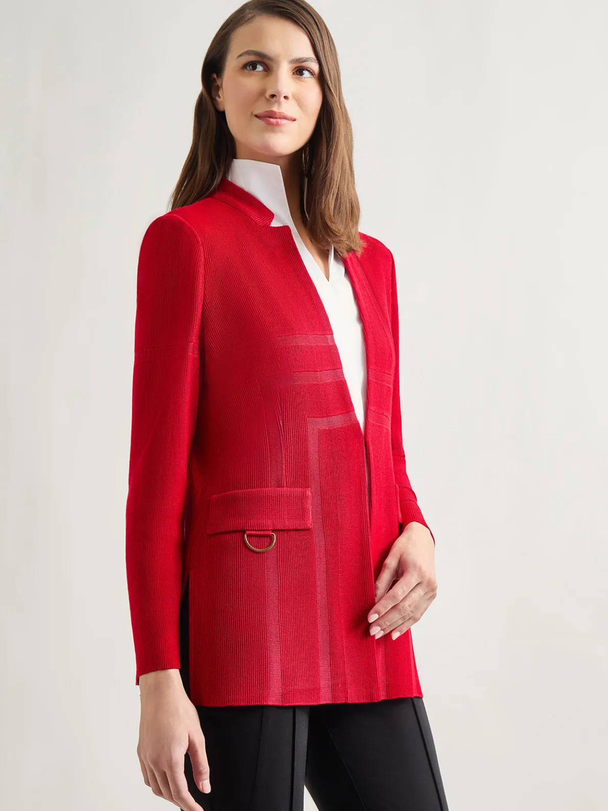 Inverted Notch Collar Tailored Knit Jacket