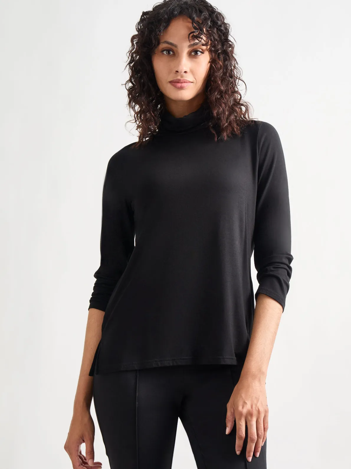 Jersey Turtleneck Top, Black