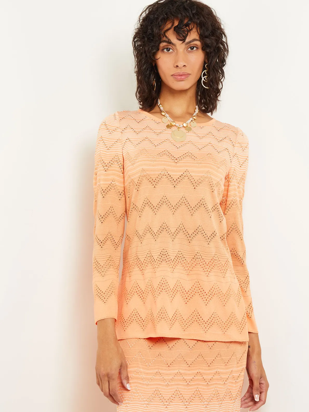 Jewel Neck Tunic - Ombre Pointelle Soft Knit