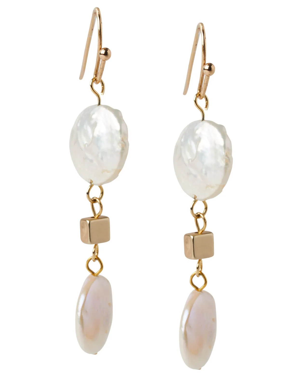 14K Matte Gold Freshwater Pearl Drop Earrings