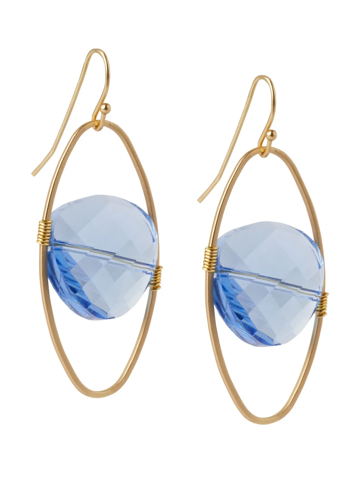 18K Matte Gold Plated Blue Crystal Wire Wrapped Earrings