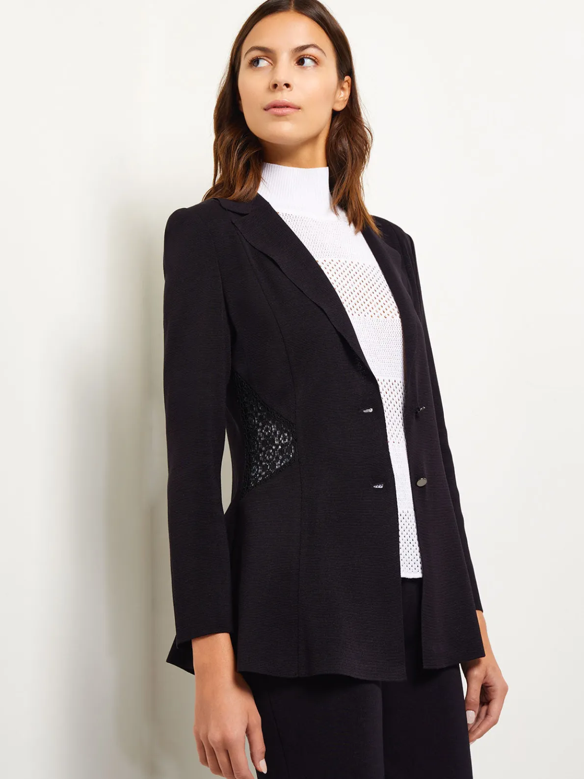 Lace Accent Tailored Knit Blazer