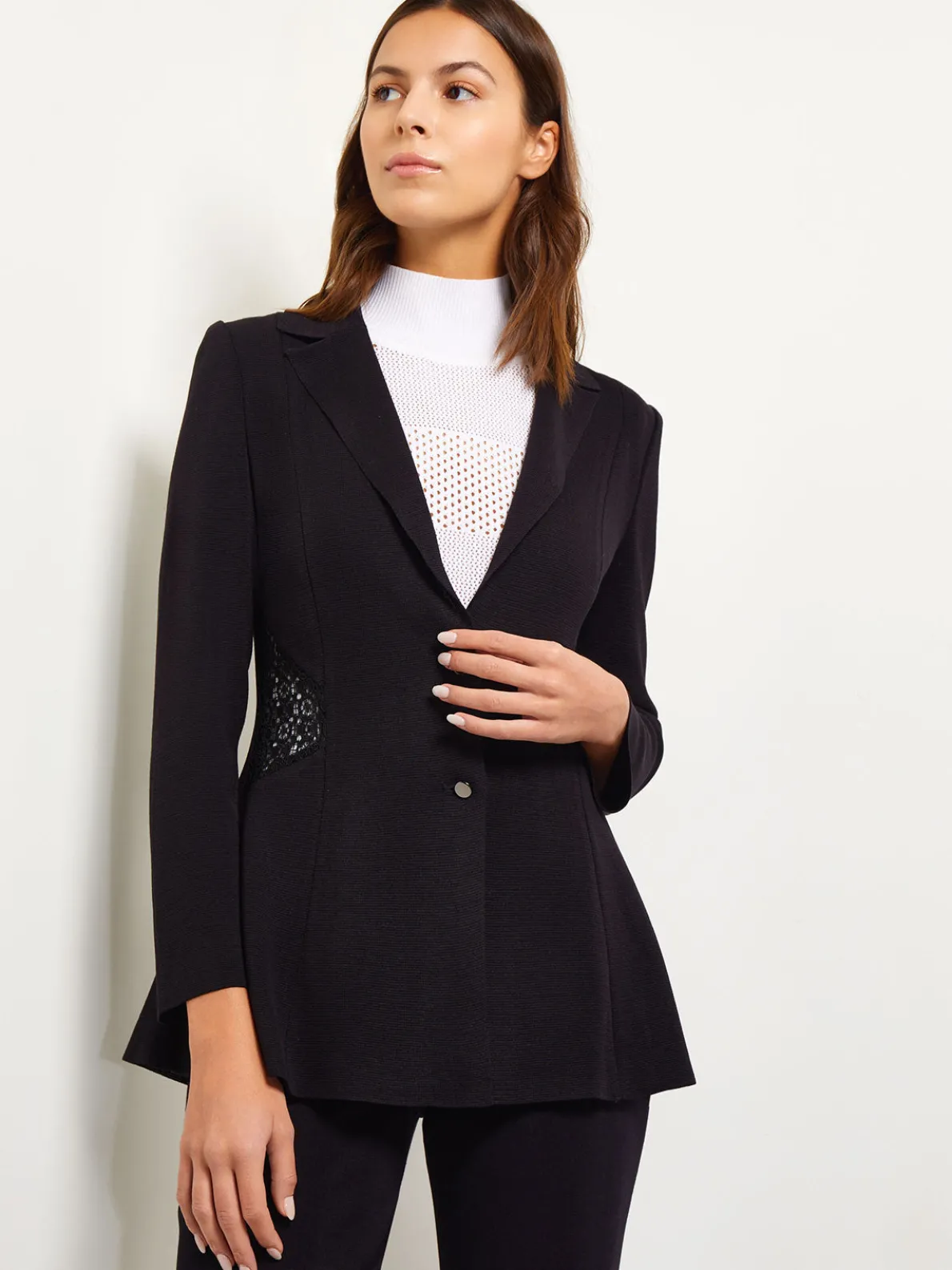 Lace Accent Tailored Knit Blazer