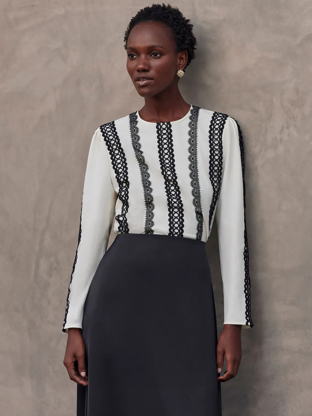 Lace Applique Woven Blouse