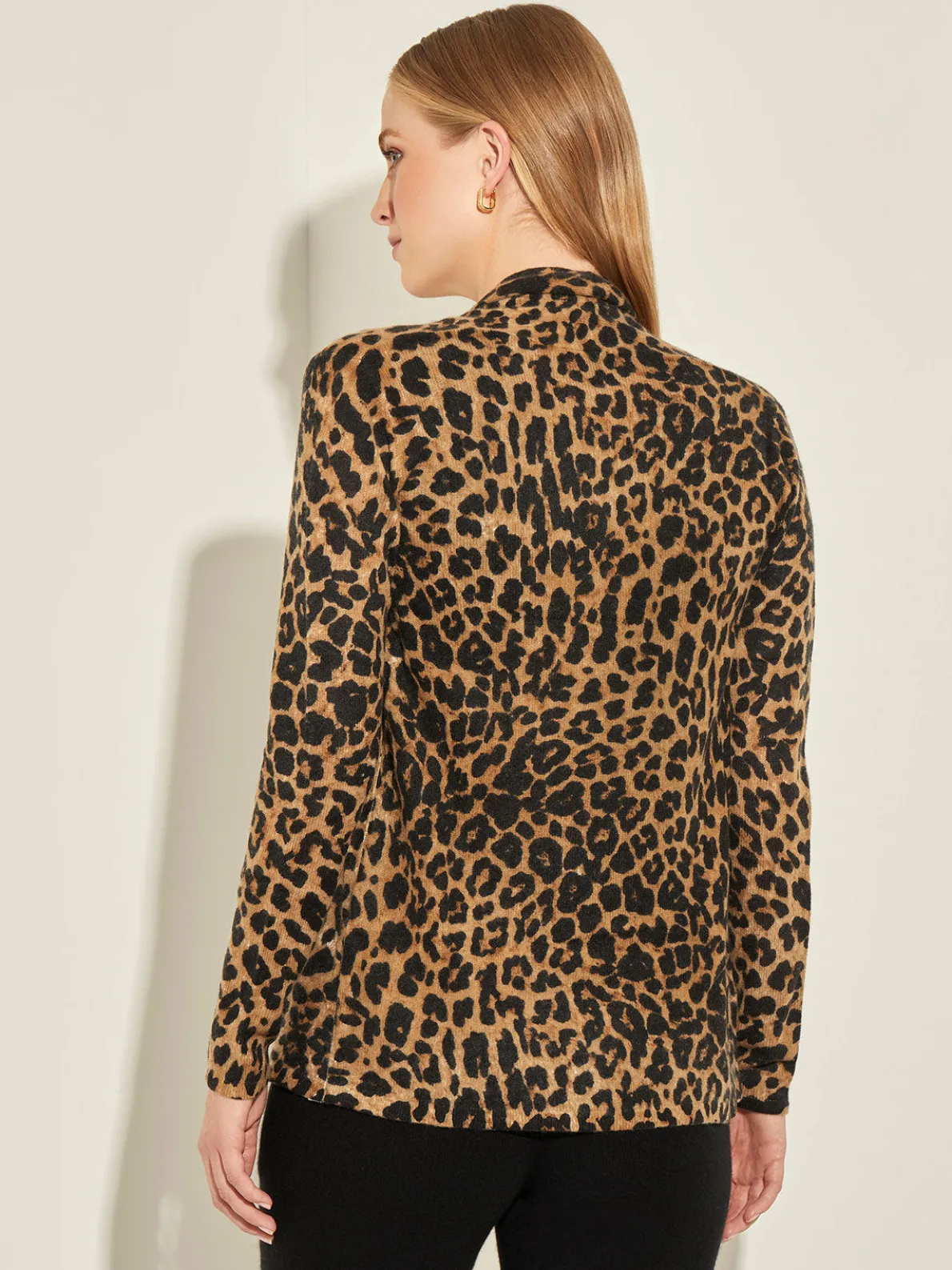 Leopard Print Open Front Cashmere Cardigan