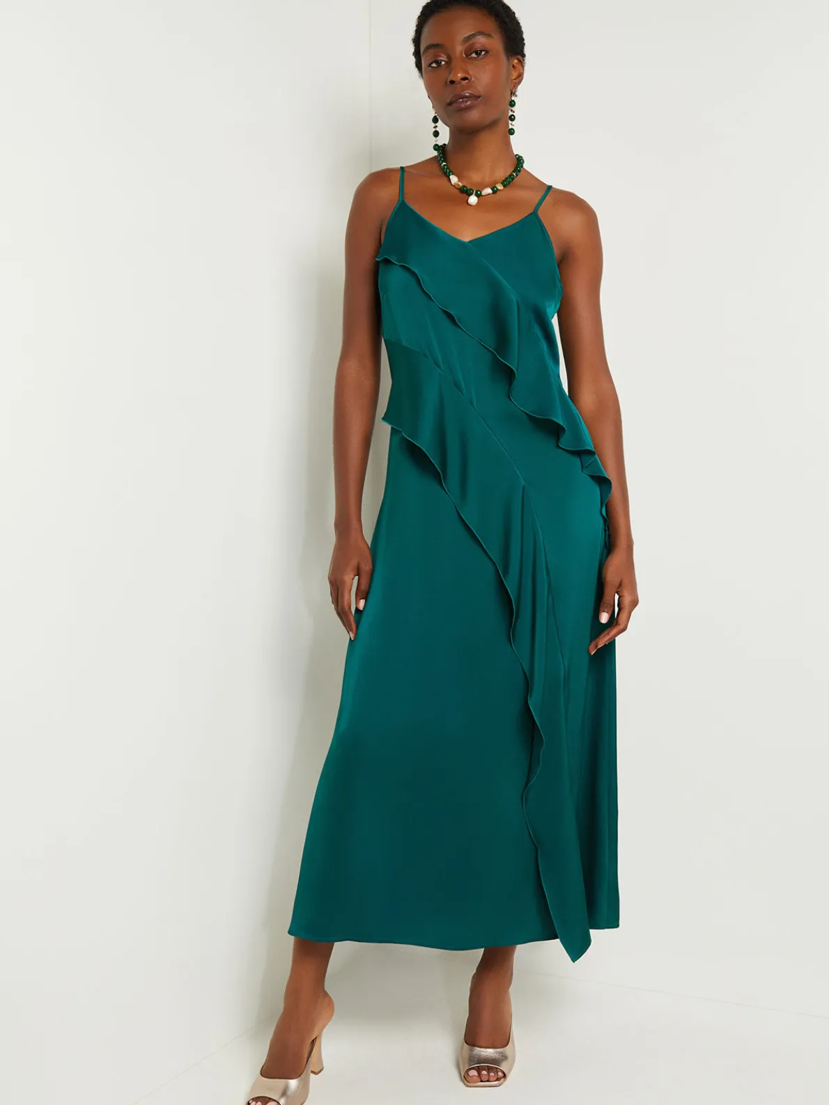 Maxi A-Line Dress - Ruffled Crepe De Chine