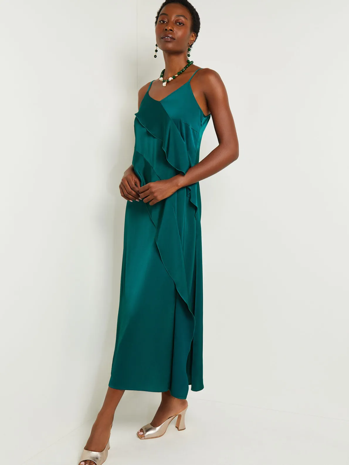 Maxi A-Line Dress - Ruffled Crepe De Chine