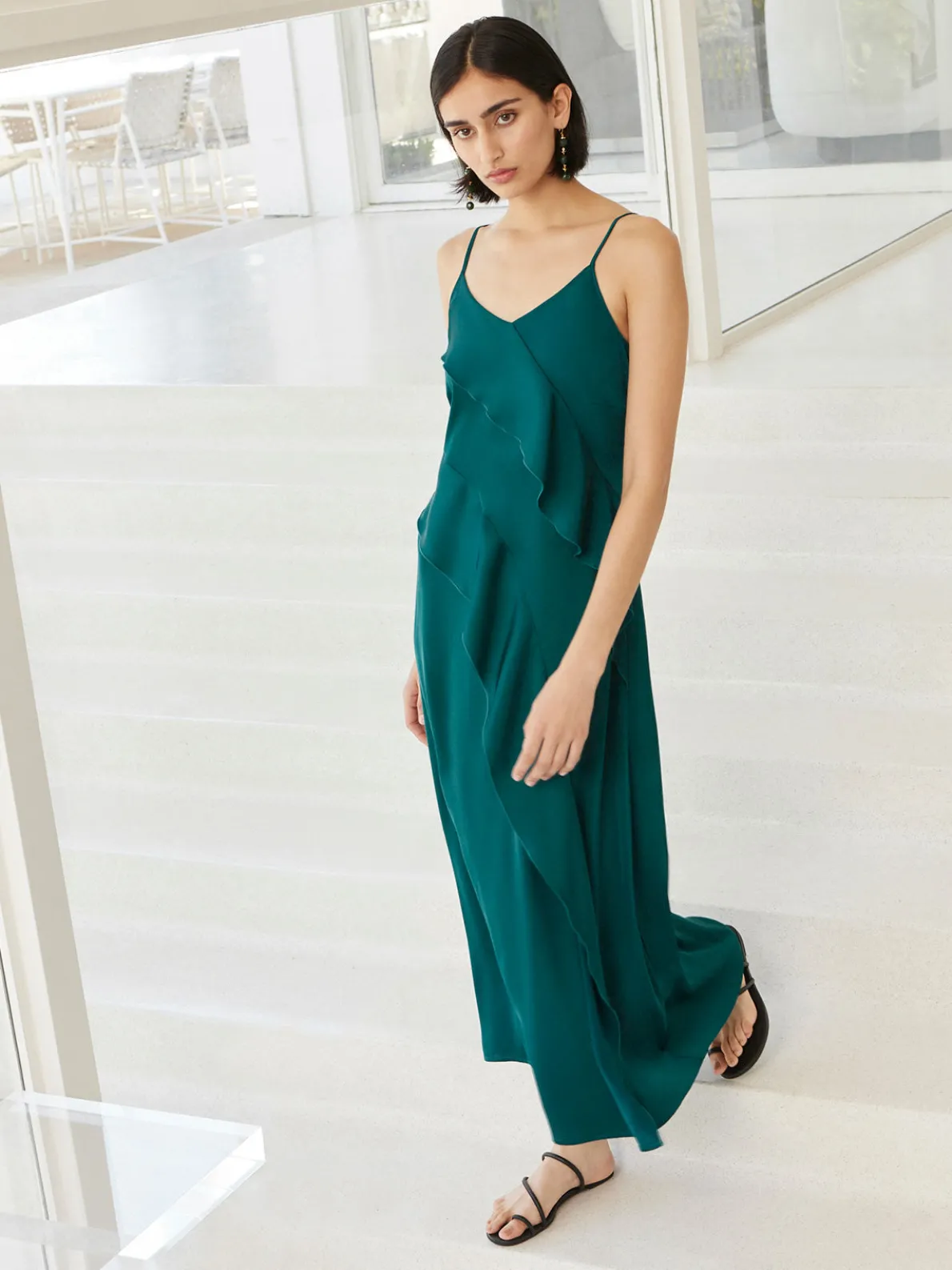 Maxi A-Line Dress - Ruffled Crepe De Chine