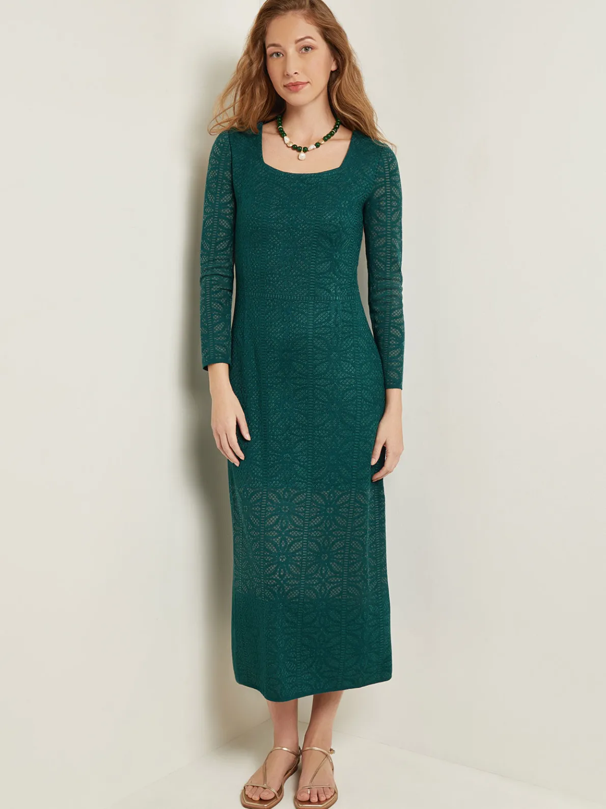 Maxi A-Line Dress - Burnout Detail Jacquard Knit