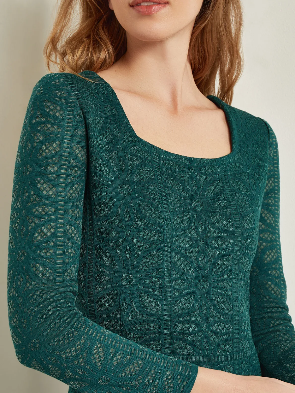 Maxi A-Line Dress - Burnout Detail Jacquard Knit