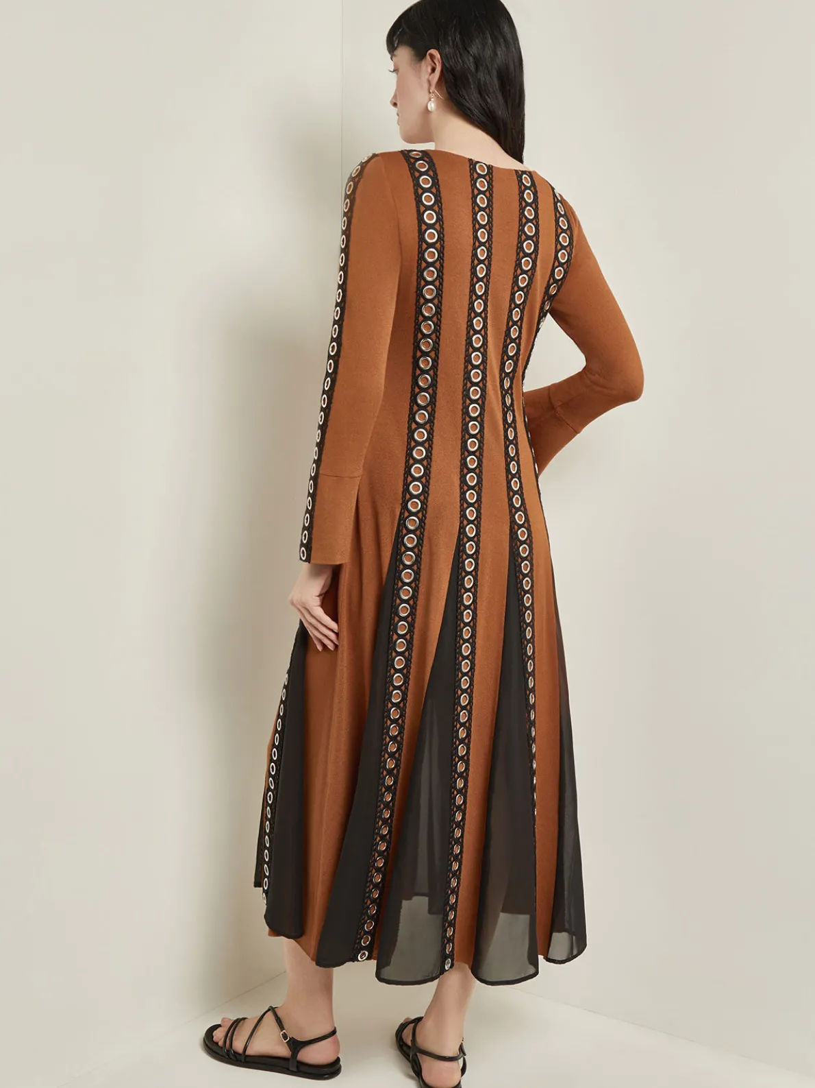 Maxi A-Line Dress - Sheer Panel Soft Knit