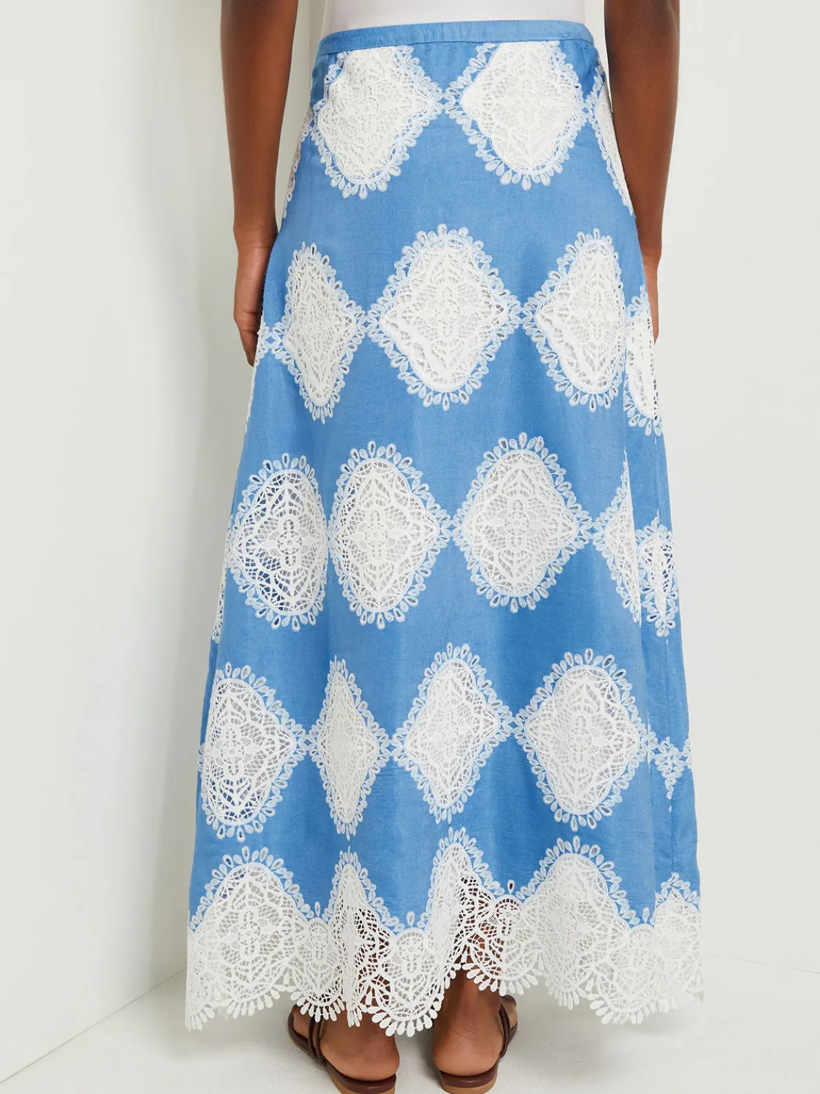 Maxi A-Line Skirt - Lace Inset Novelty Woven