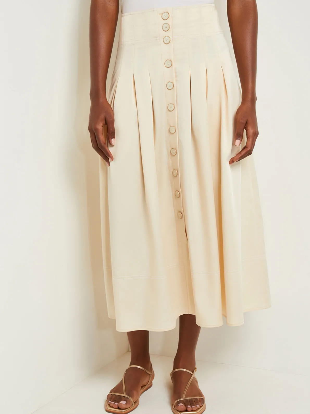Maxi Button Front A-Line Skirt - Pleated Woven