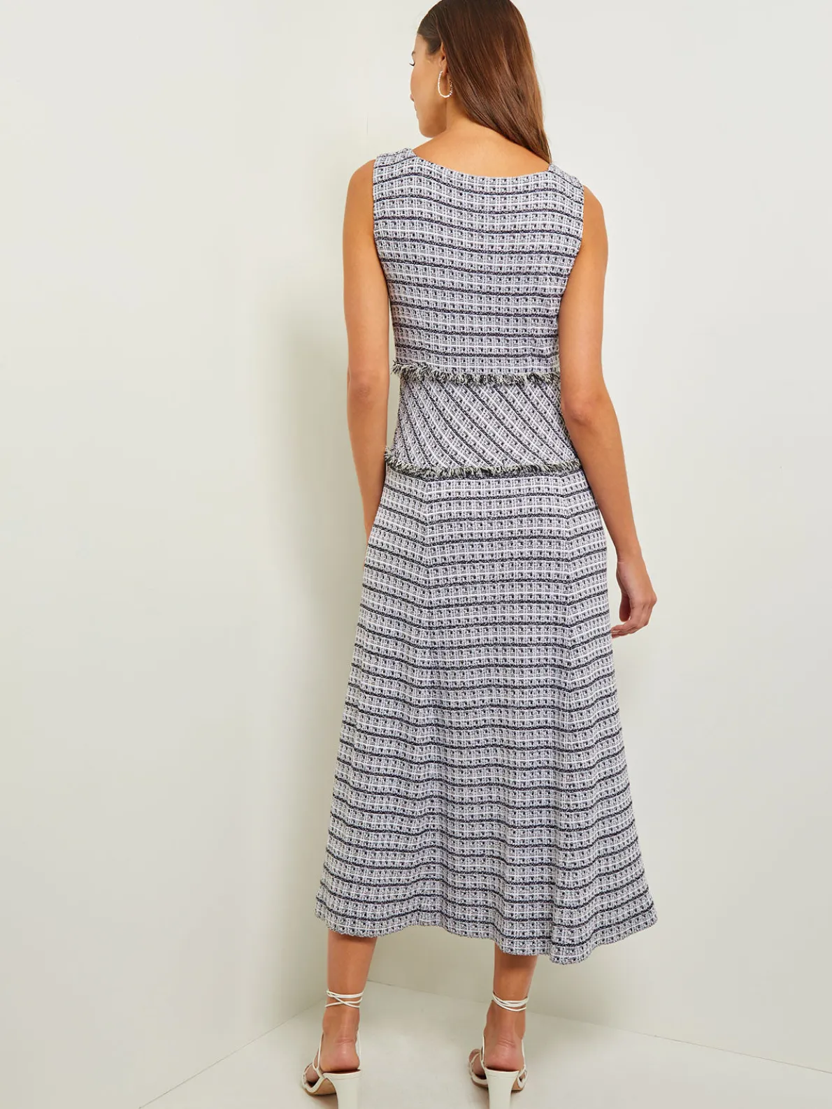 Maxi Drop Waist Dress - Fringe Trim Soft Tweed Knit