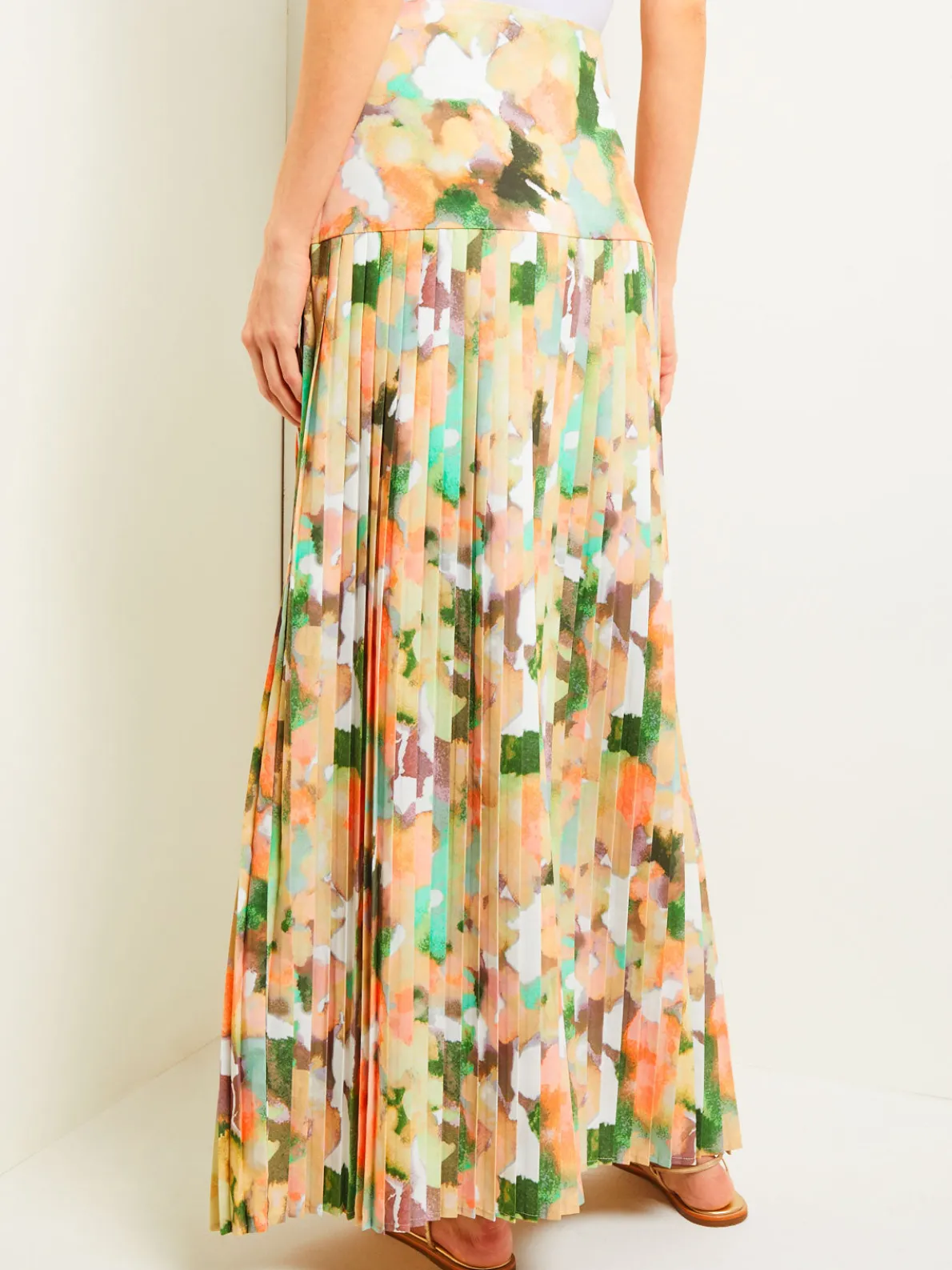 Maxi Drop Waist Skirt - Pleated Watercolor Woven