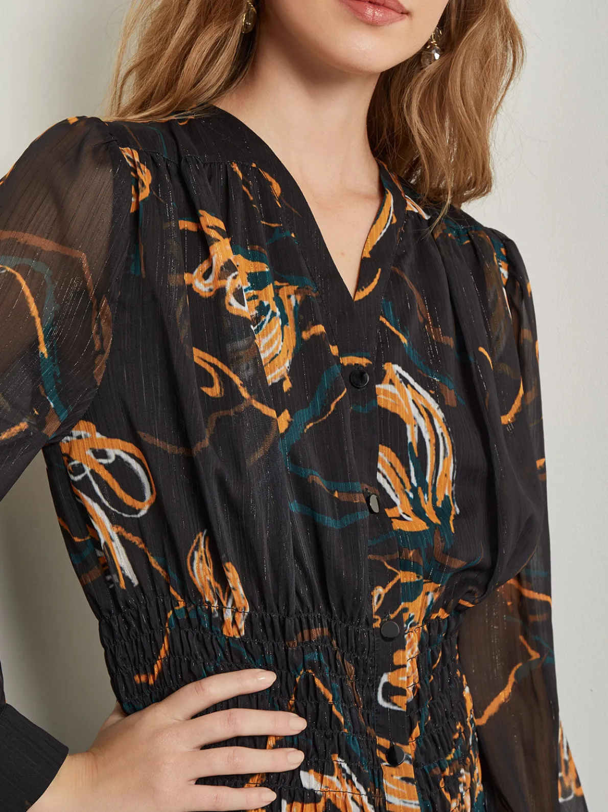 Maxi Fit & Flare Dress - Printed Woven Chiffon