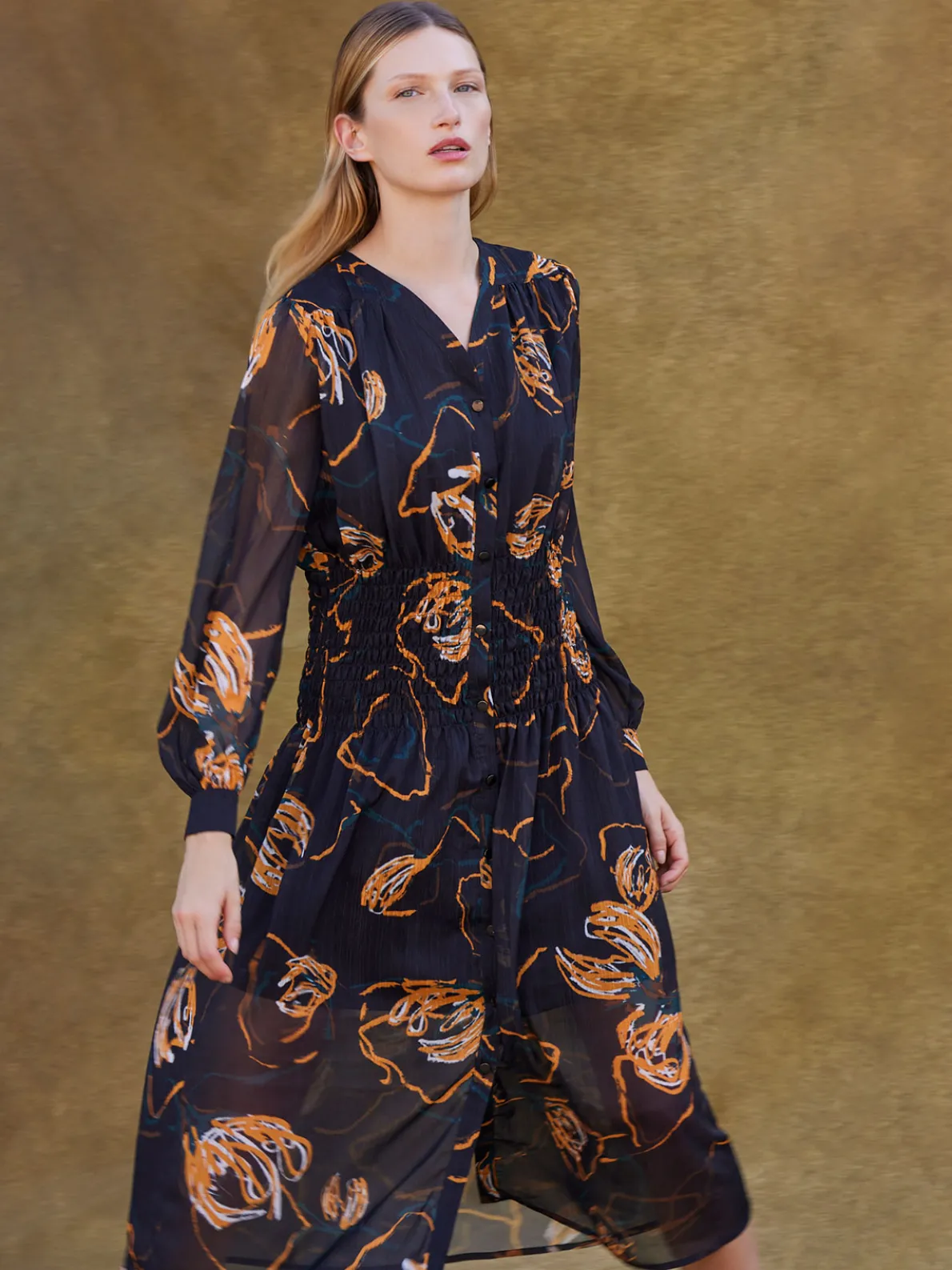 Maxi Fit & Flare Dress - Printed Woven Chiffon