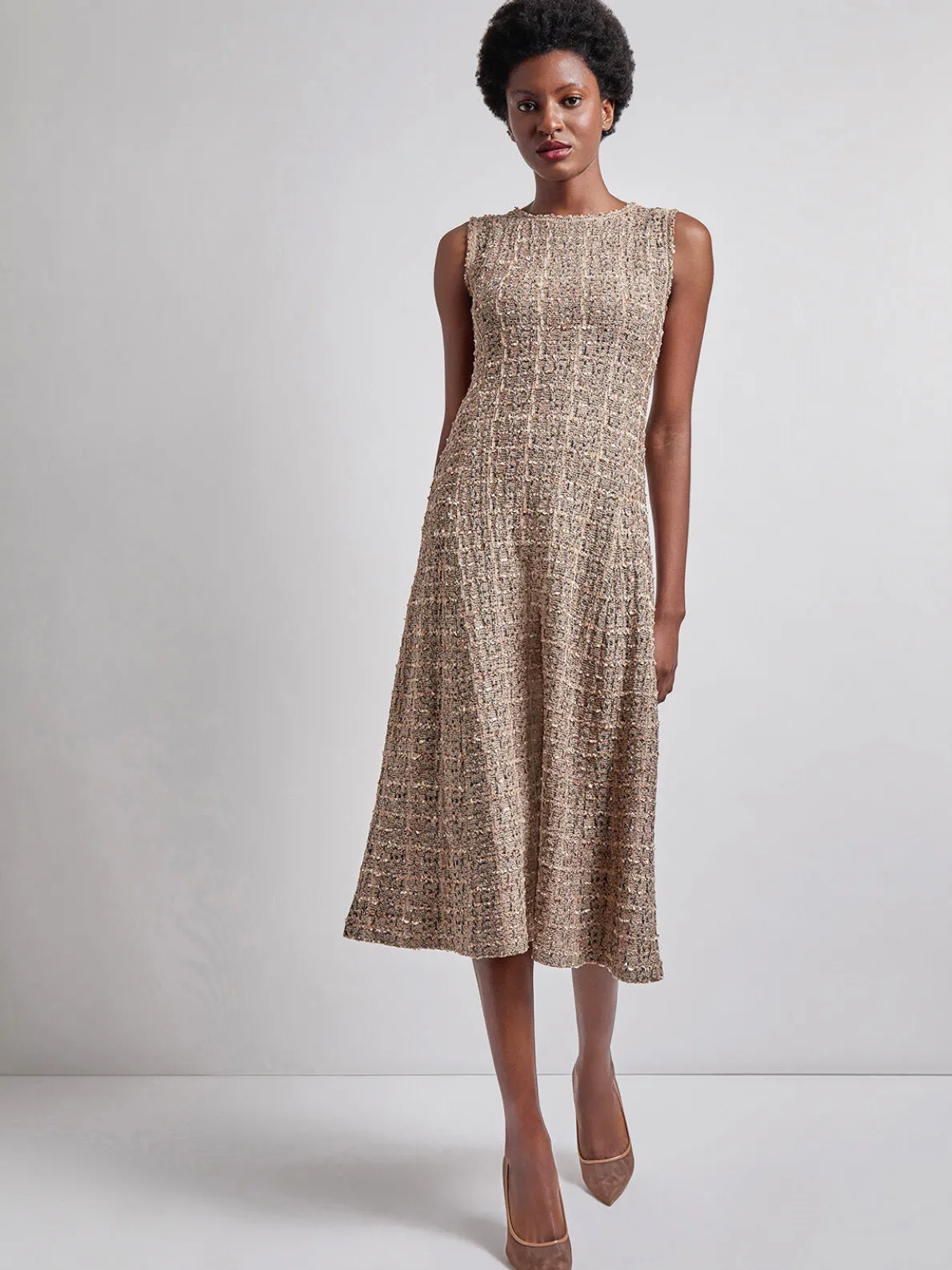 Maxi Fit & Flare Tweed Knit Dress