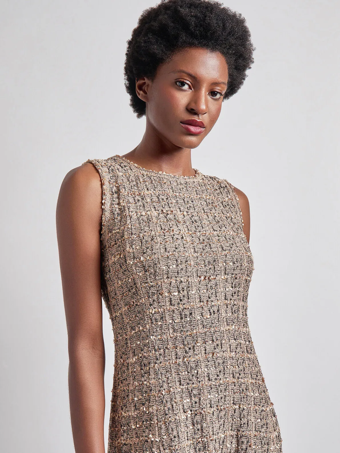 Maxi Fit & Flare Tweed Knit Dress