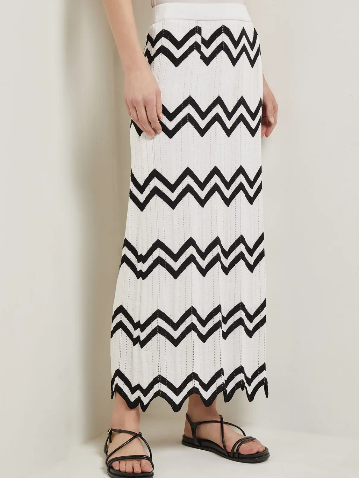 Maxi Pencil Skirt - Contrast Chevron Pointelle Soft Knit