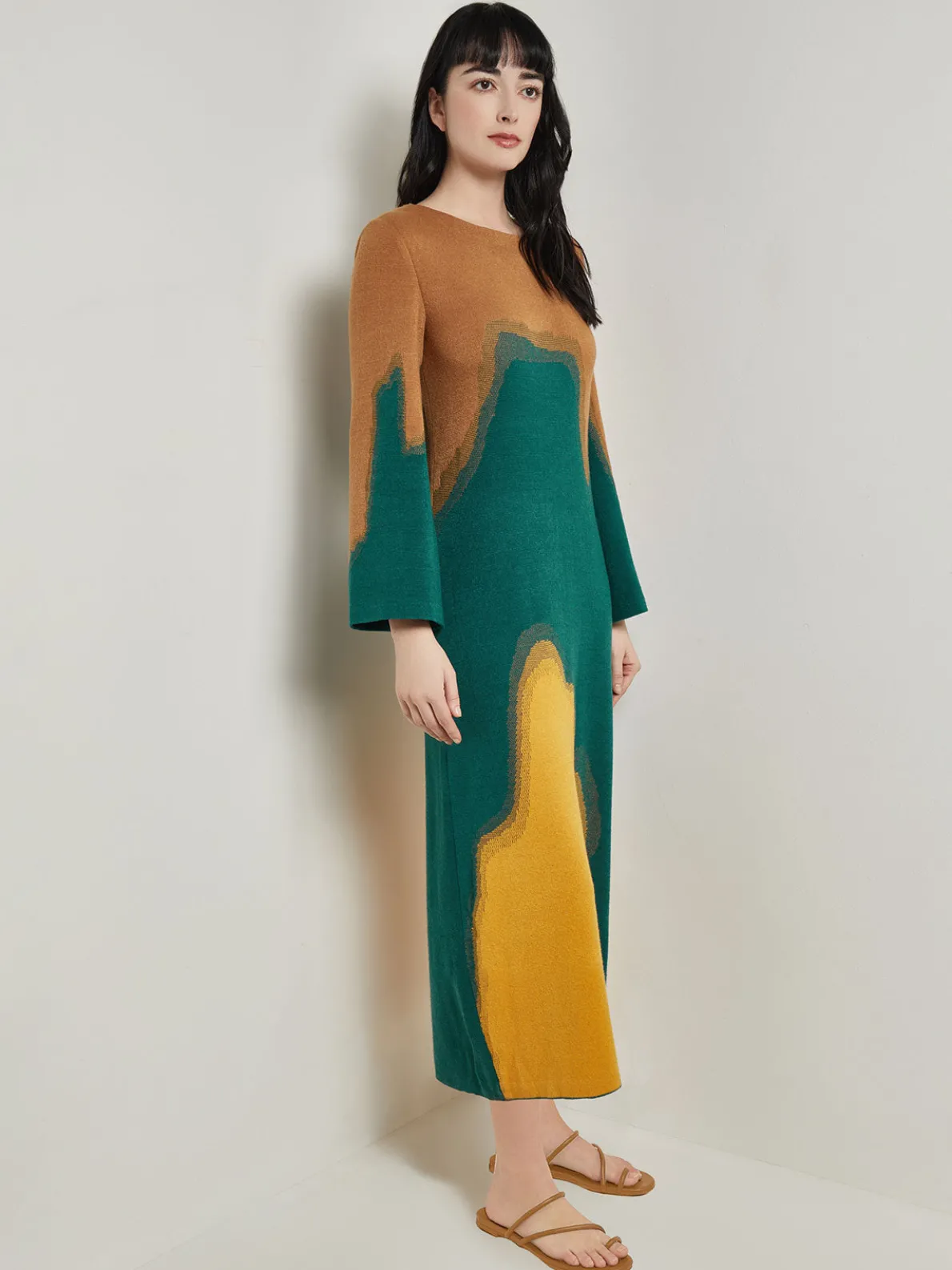 Maxi Shift Dress - Abstract Jacquard Cozy Knit