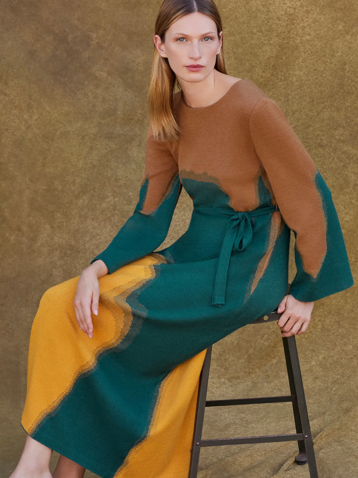 Maxi Shift Dress - Abstract Jacquard Cozy Knit