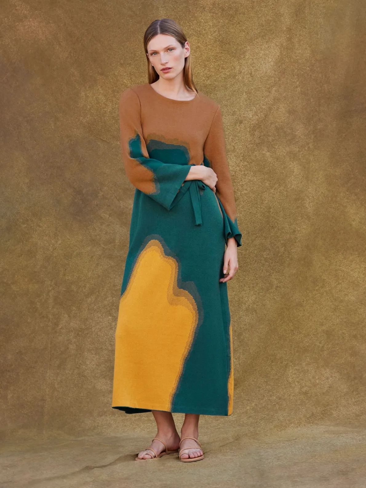 Maxi Shift Dress - Abstract Jacquard Cozy Knit