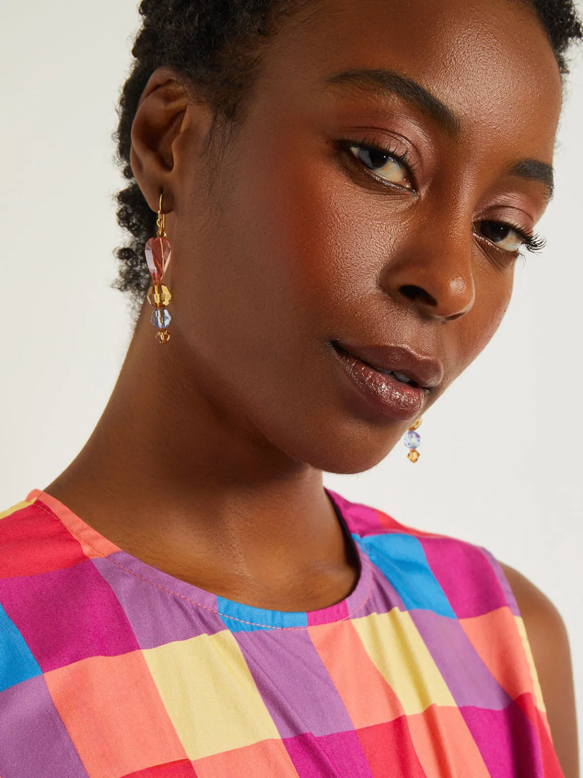 Maxi Tie Waist Dress - Plaid Cotton Blend