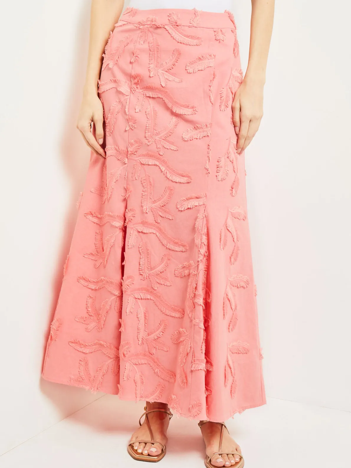 Maxi Trumpet Skirt - Fringe Applique Cotton