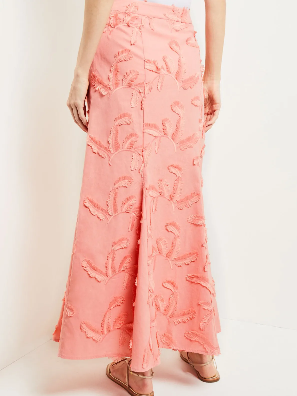 Maxi Trumpet Skirt - Fringe Applique Cotton