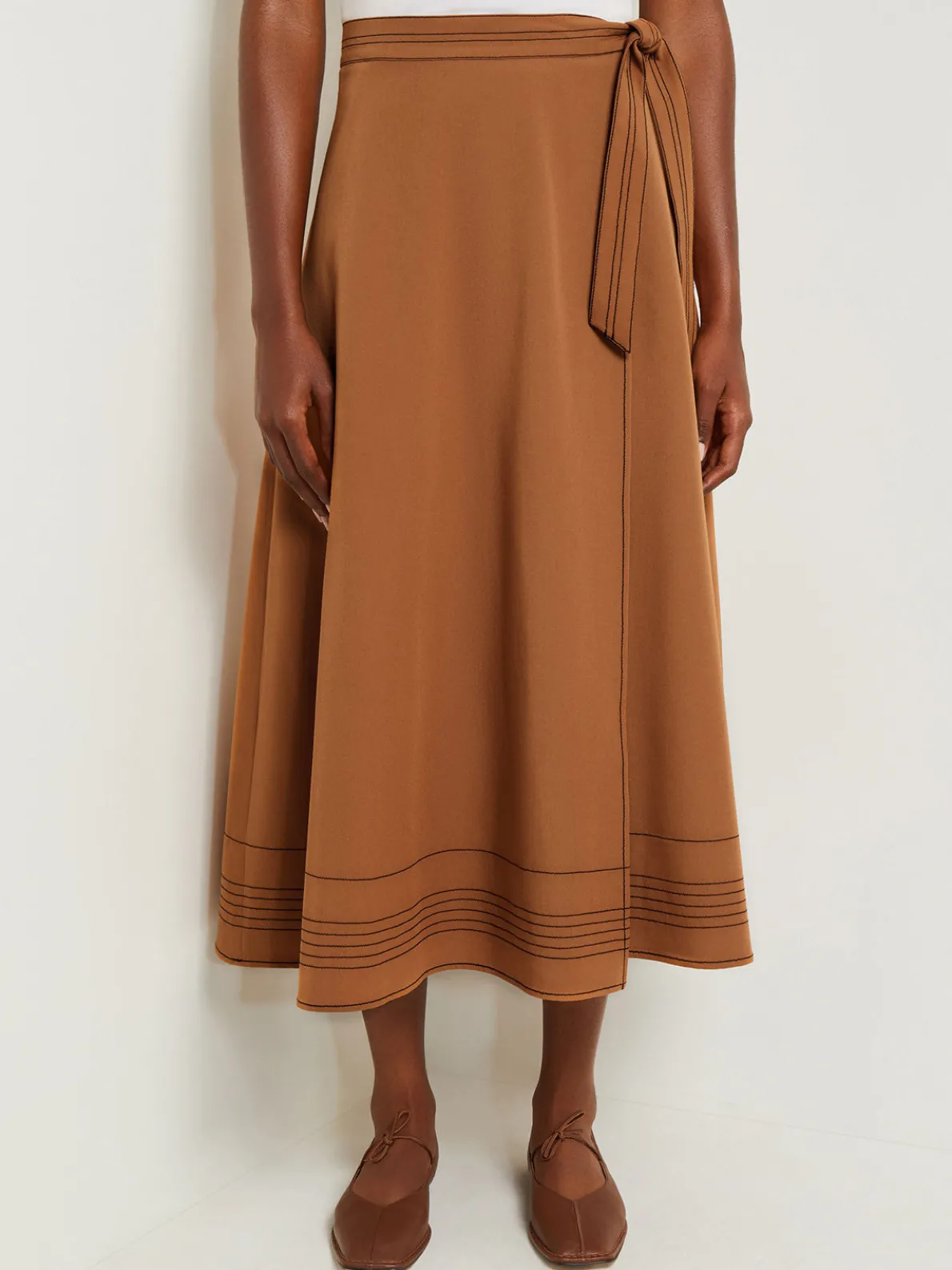 Maxi Wrap Skirt - Contrast Stitch Woven Twill