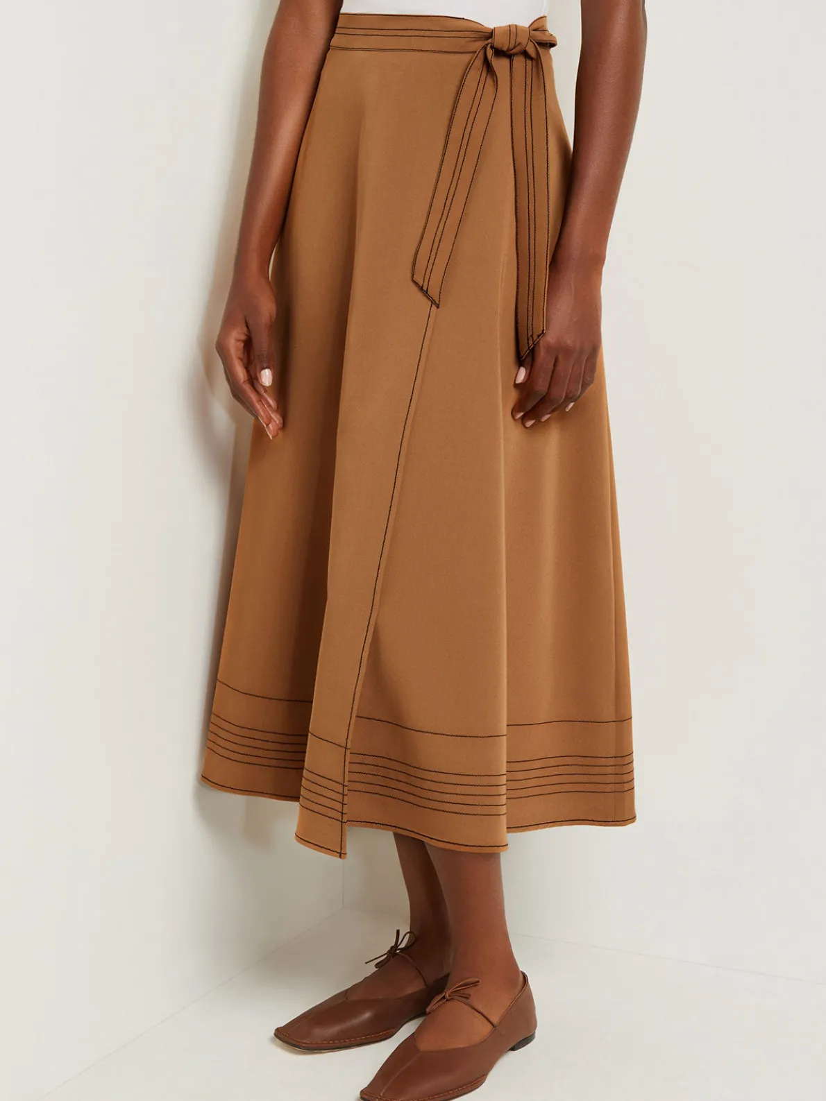 Maxi Wrap Skirt - Contrast Stitch Woven Twill