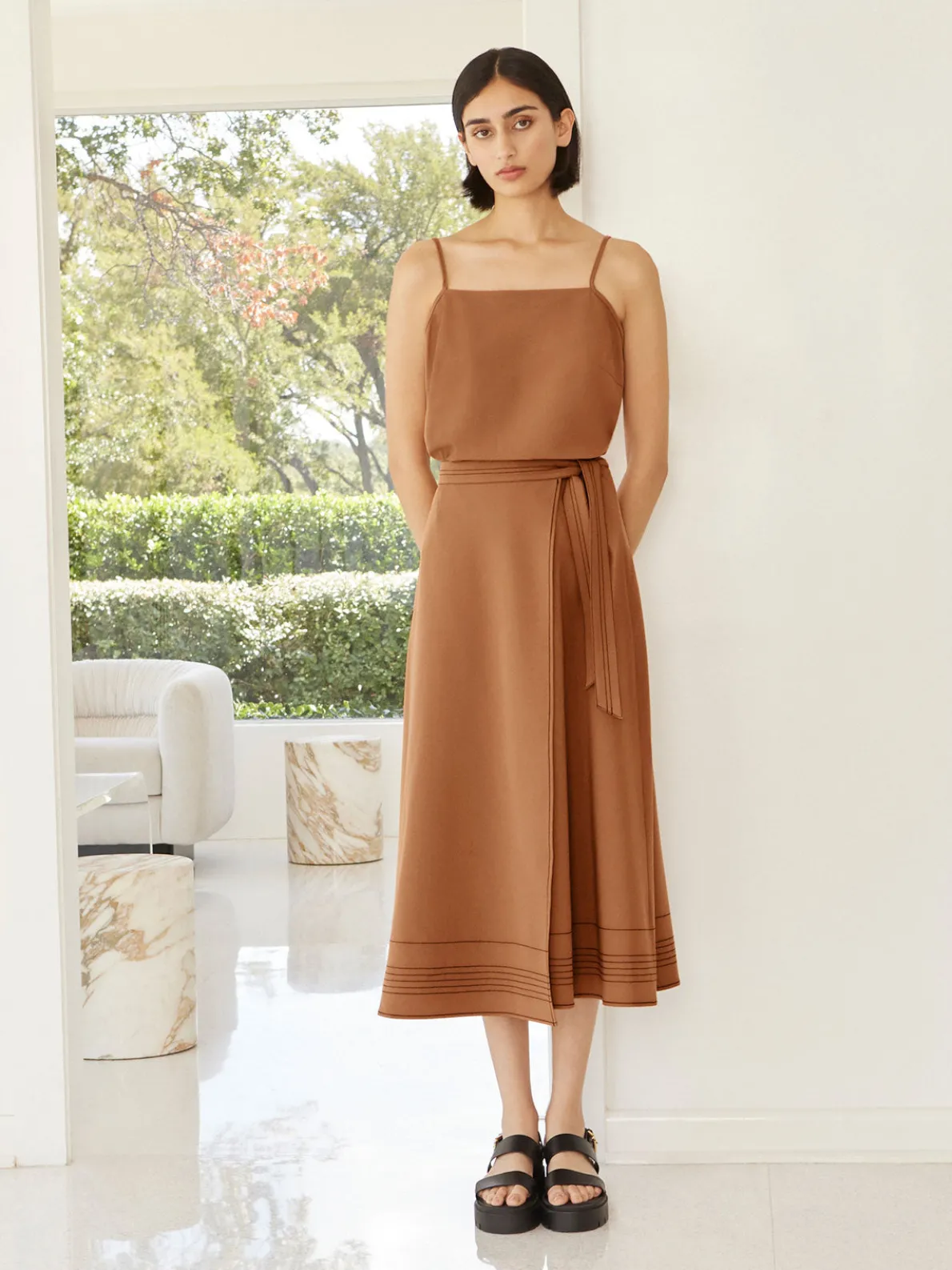 Maxi Wrap Skirt - Contrast Stitch Woven Twill