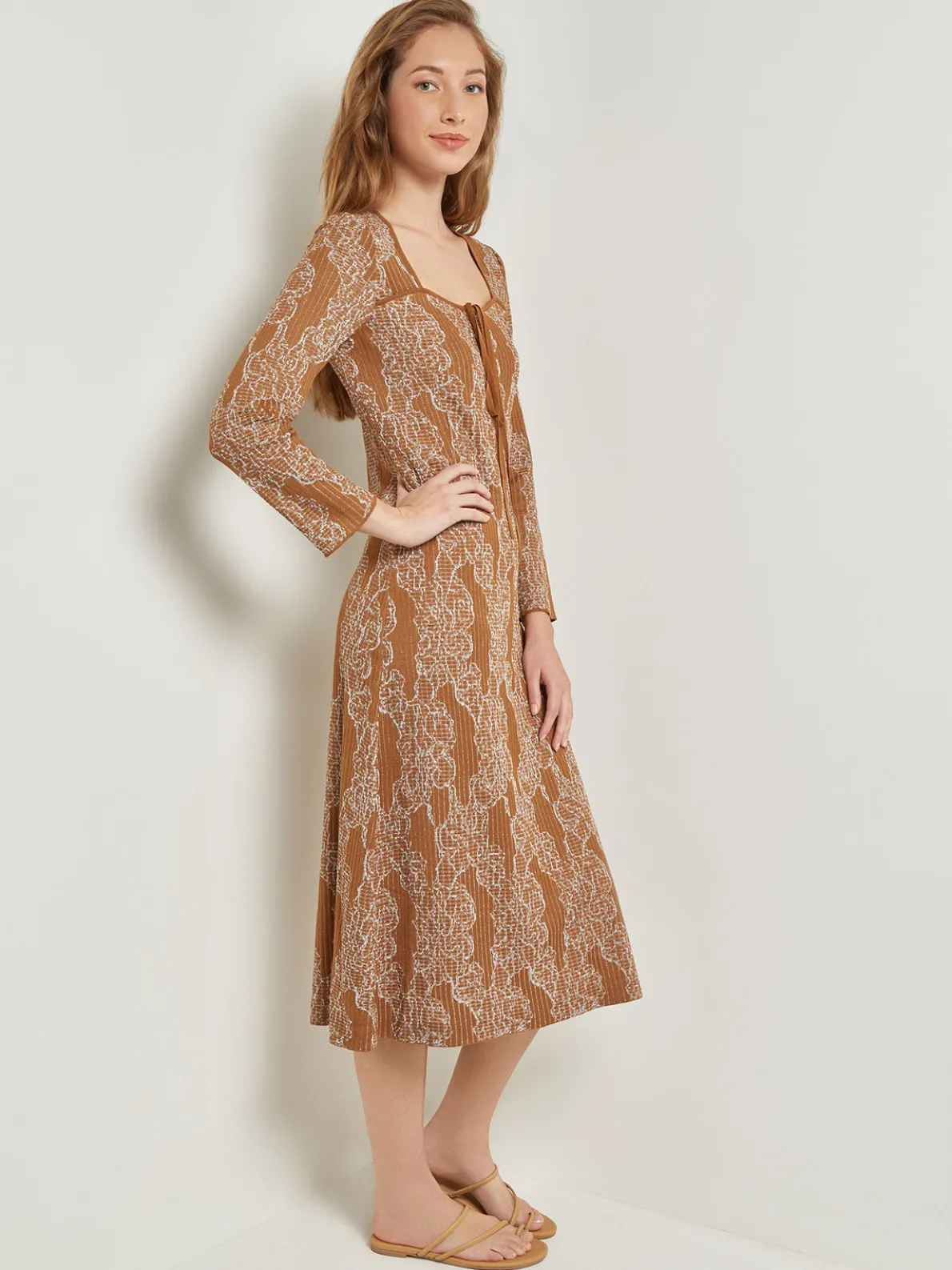 Midi A-Line Dress - Ribbed Lurex Jacquard Knit