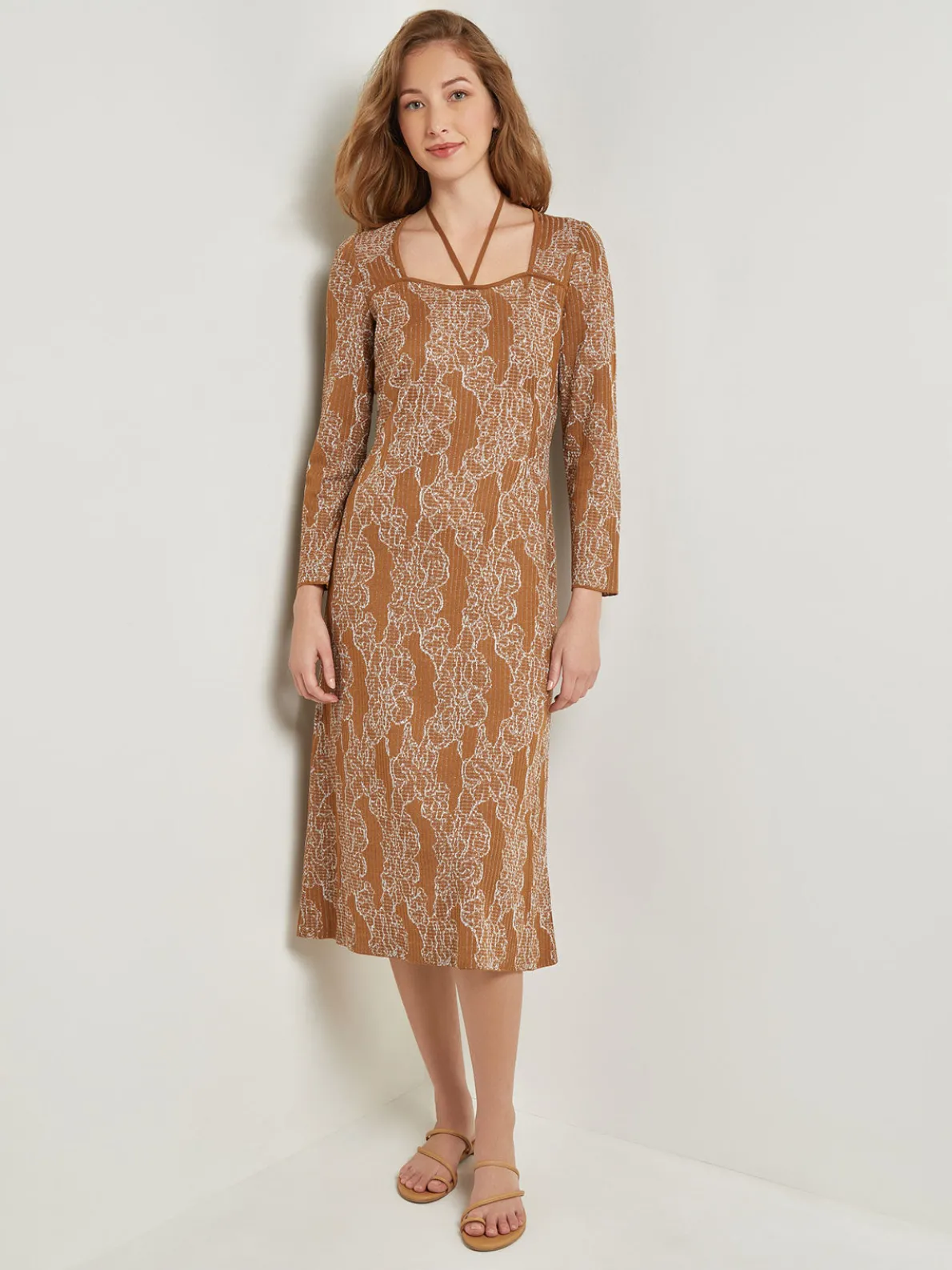 Midi A-Line Dress - Ribbed Lurex Jacquard Knit