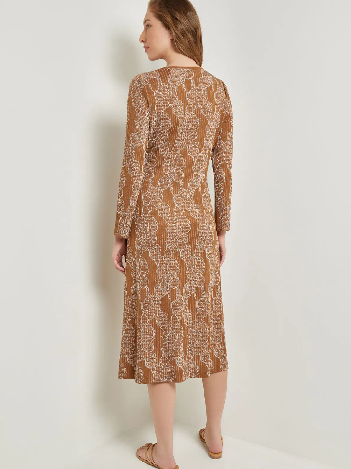 Midi A-Line Dress - Ribbed Lurex Jacquard Knit