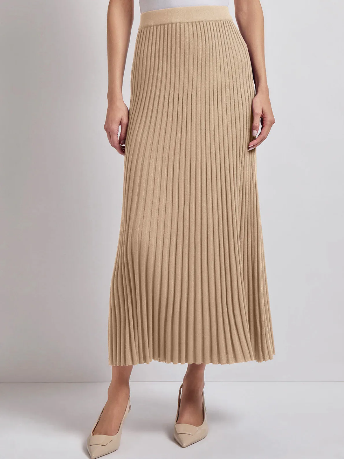 Midi A-Line Soft Ribbed Knit Skirt