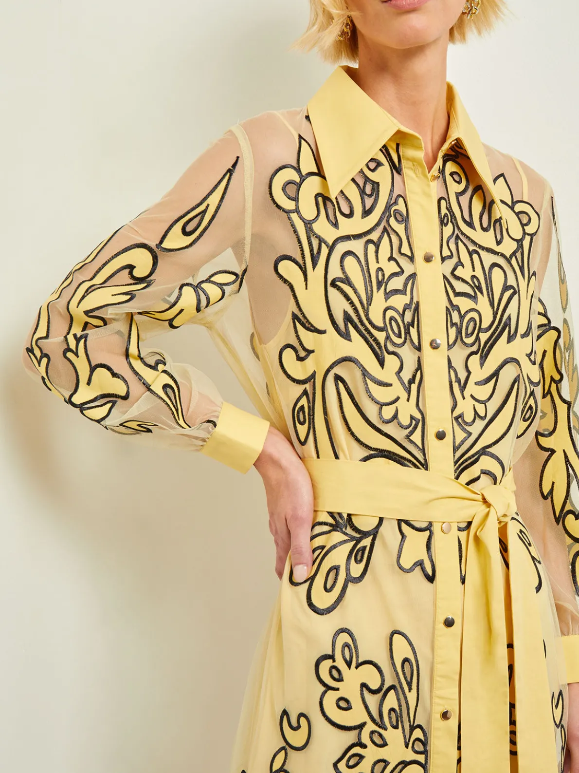 Midi Applique Shirtdress - Sheer Woven