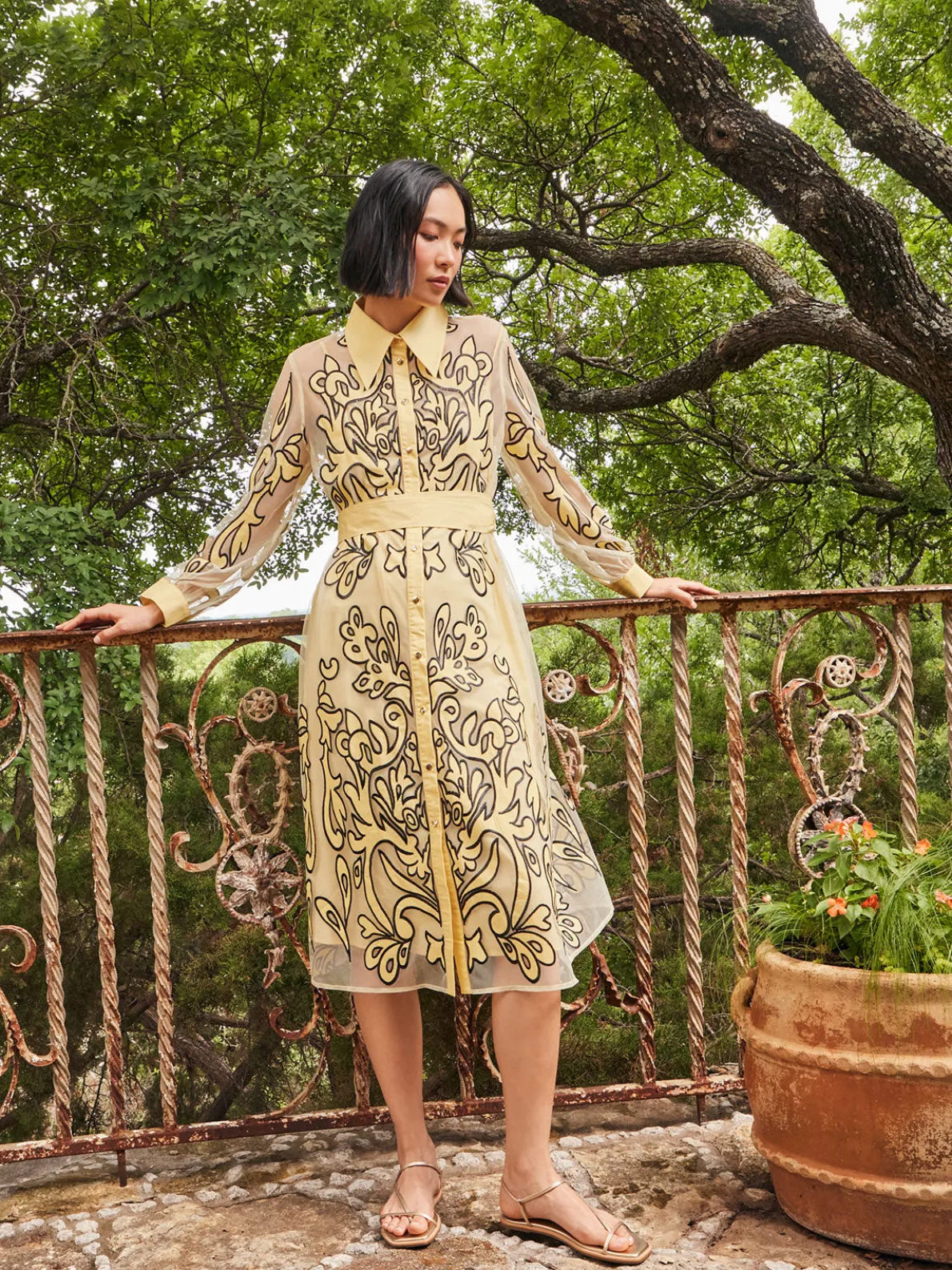 Midi Applique Shirtdress - Sheer Woven