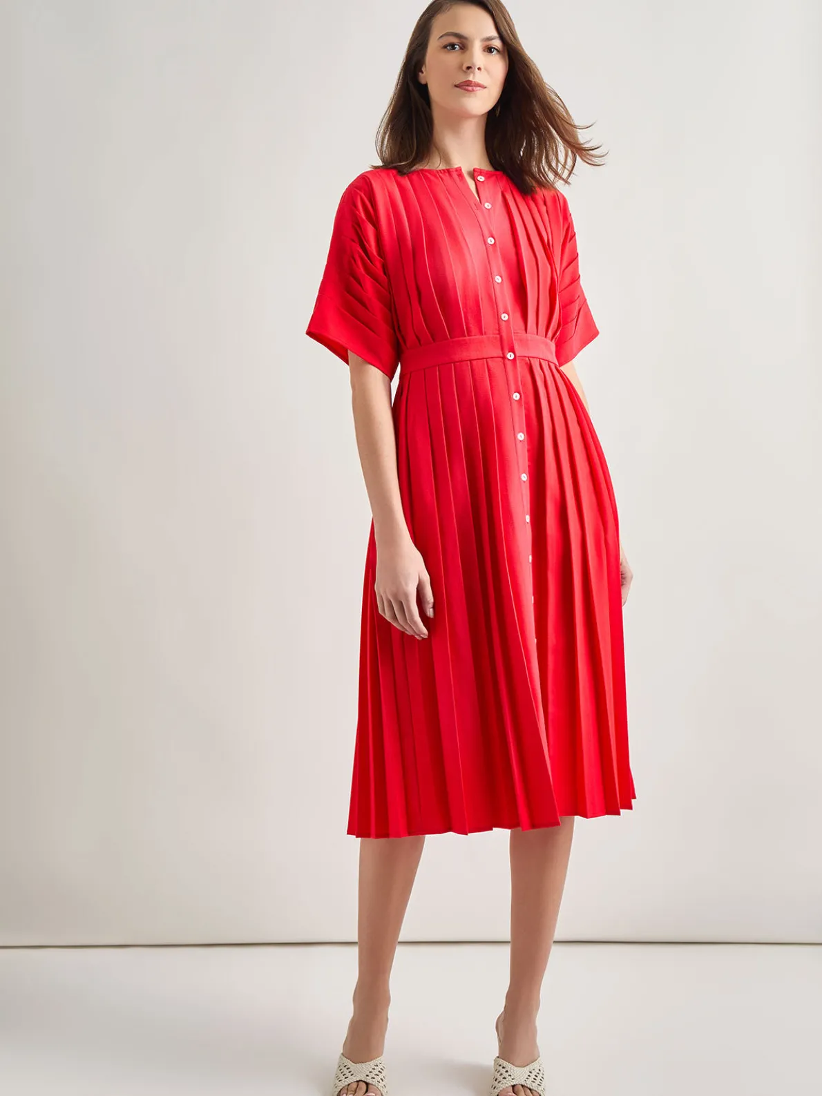 Midi Fit & Flare Dress - Hand Pleated Woven