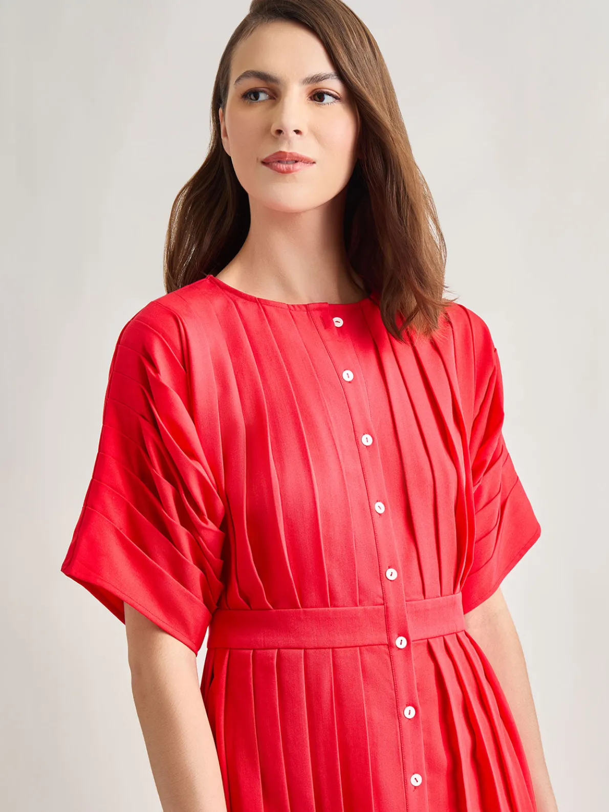 Midi Fit & Flare Dress - Hand Pleated Woven