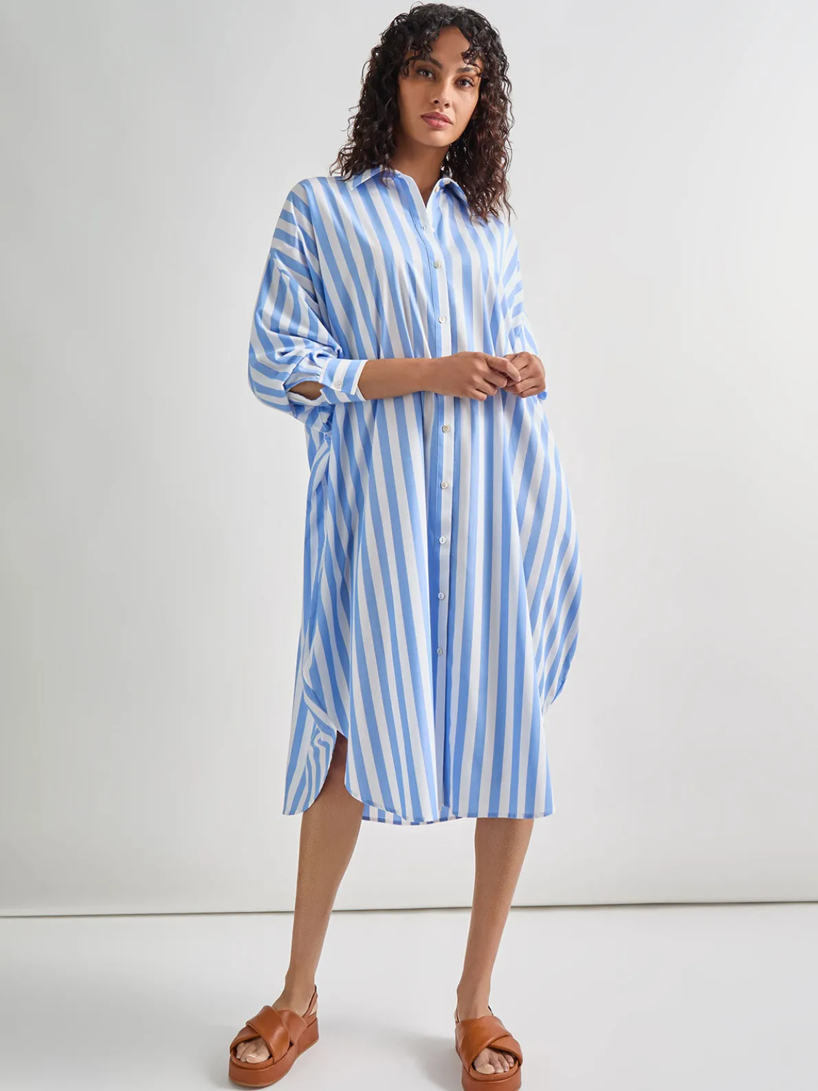 Midi Oversized Shirtdress - Striped Woven