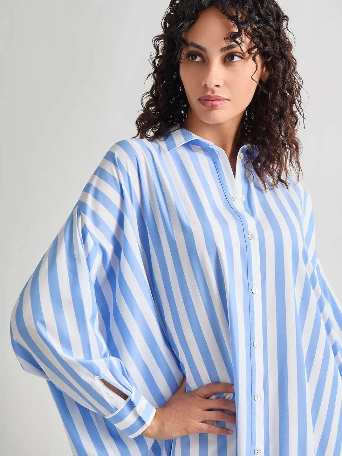 Midi Oversized Shirtdress - Striped Woven