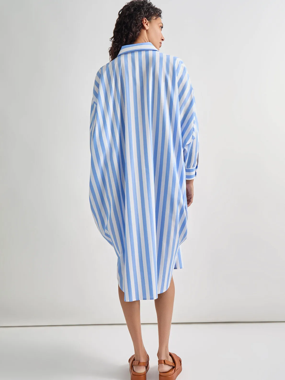 Midi Oversized Shirtdress - Striped Woven