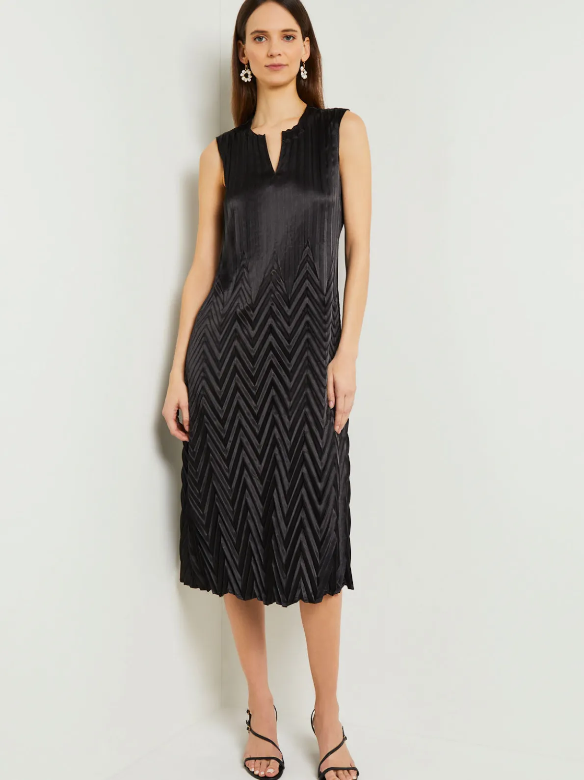 Midi Sheath Dress - Chevron Textured Crepe De Chine