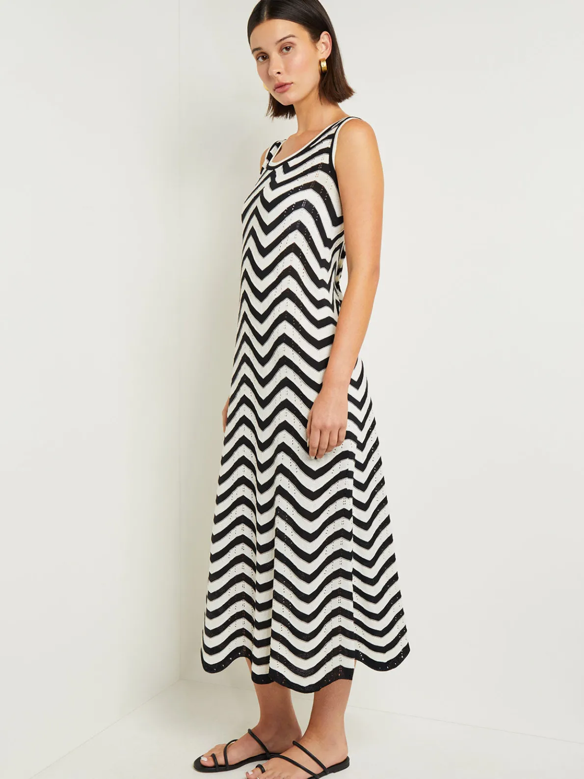 Midi Sheath Dress - Chevron Hem Intarsia Knit