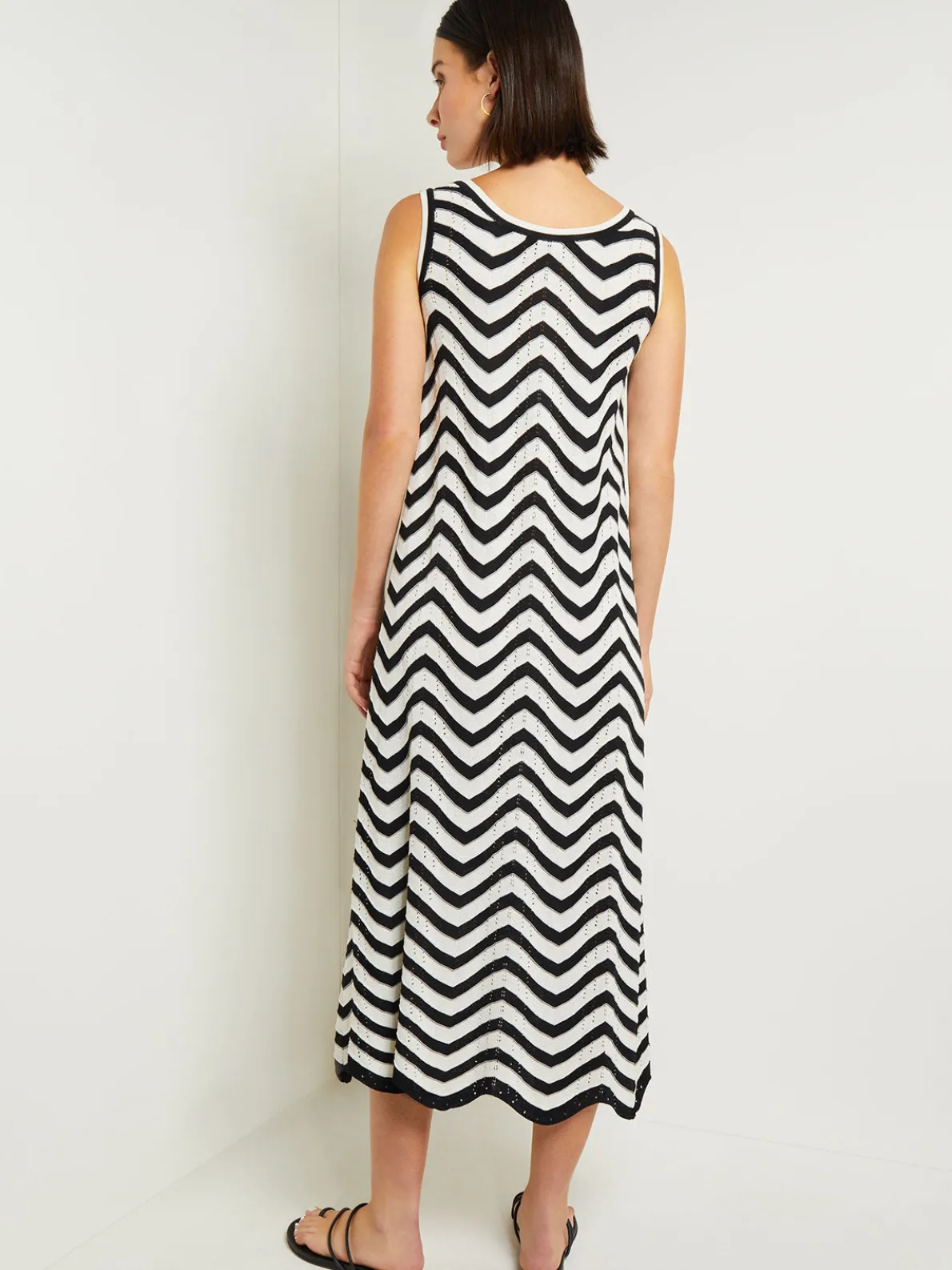 Midi Sheath Dress - Chevron Hem Intarsia Knit