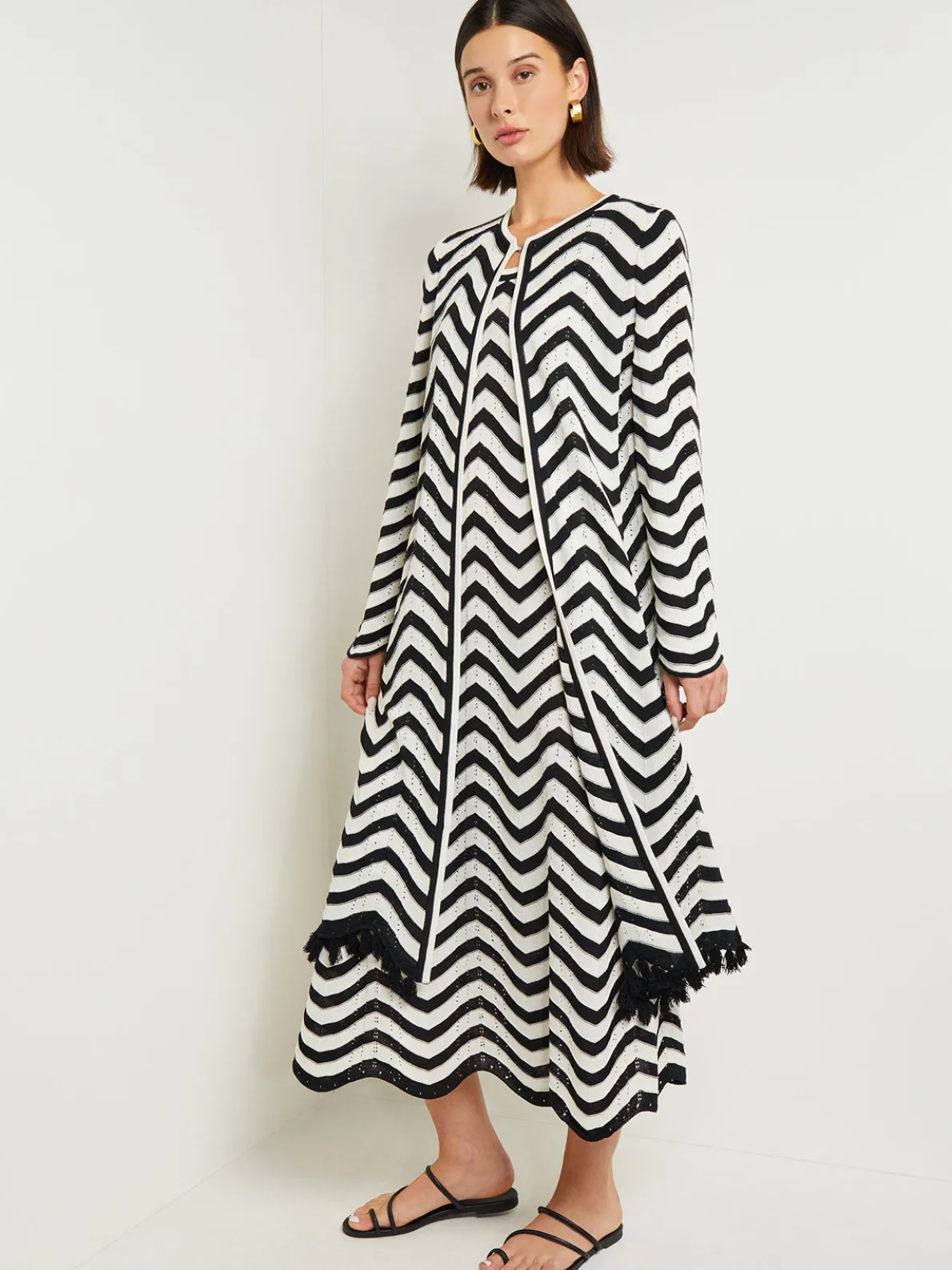 Midi Sheath Dress - Chevron Hem Intarsia Knit