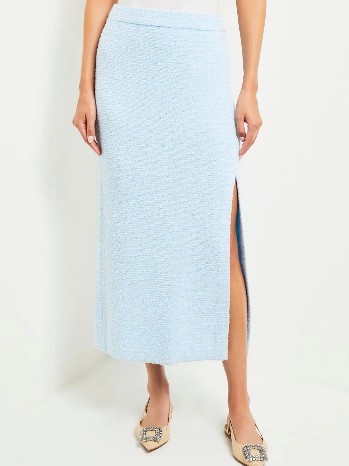 Midi Straight Skirt - Side Slit Tweed Knit