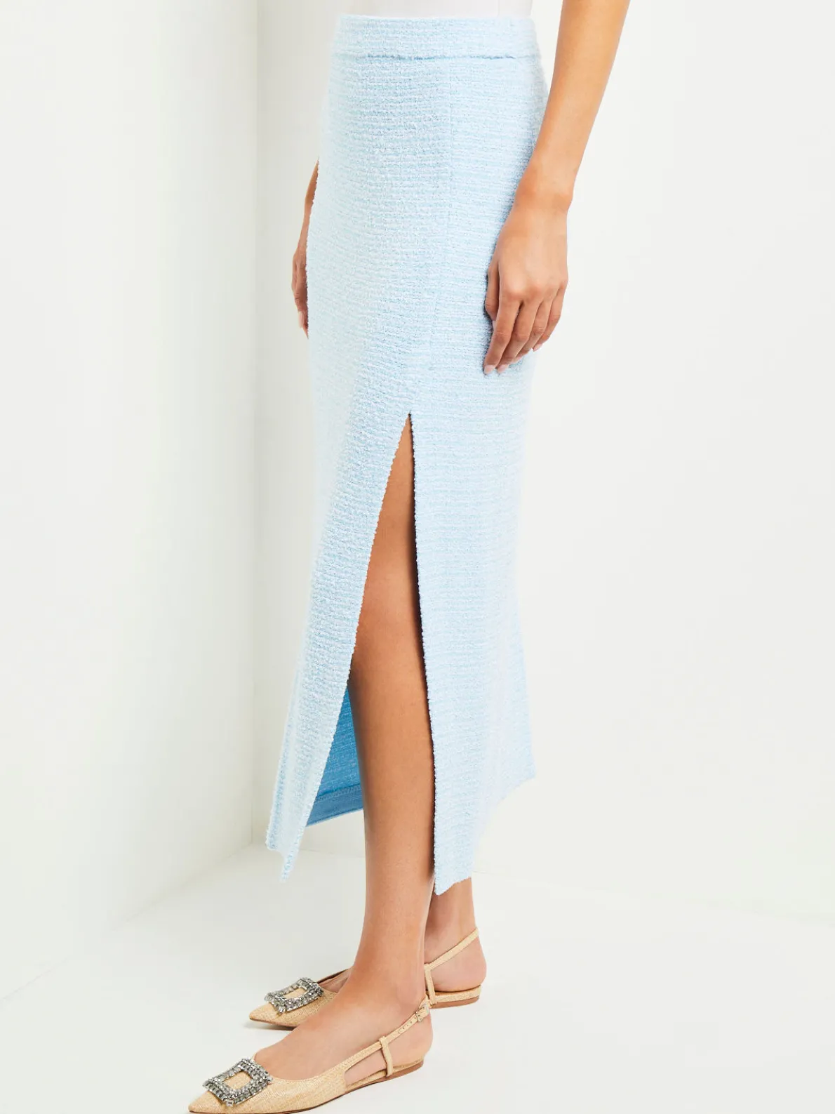 Midi Straight Skirt - Side Slit Tweed Knit